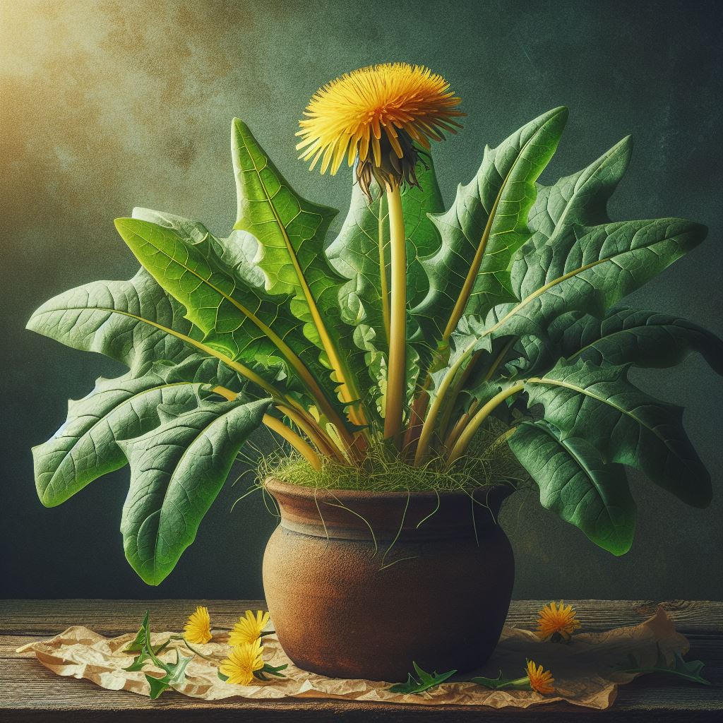 Dandelion plant in a pot